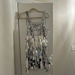 Nasty Gal Silver Sequin Fringe Mini Dress